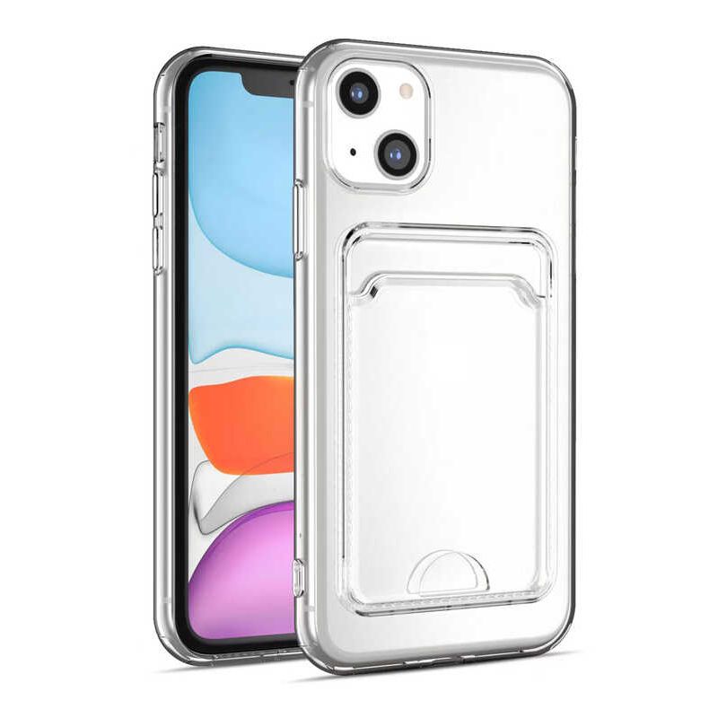 FitCase iPhone 14 Plus Kılıf Cardy Şeffaf Kartlık Cepli Kapak