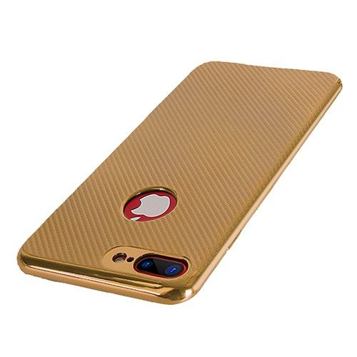 FitCase iPhone 7-8 Plus Elektroliz Carbon Desen Arka Kapak Gold