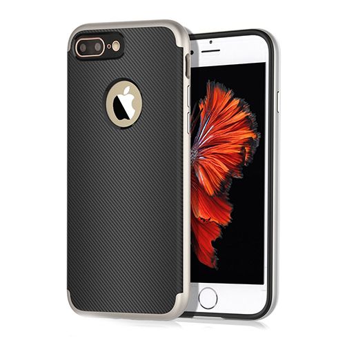 FitCase iPhone 7 PLUS / 8 PLUS 2in1 Carbon Desen Arka Kapak Silver