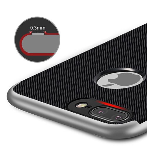 FitCase iPhone 7 PLUS / 8 PLUS 2in1 Carbon Desen Arka Kapak Silver