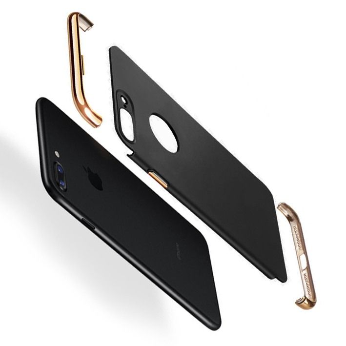 FitCase iPhone 7 Plus / 8 Plus Kılıf Golden Frame Arka Kapak Siyah