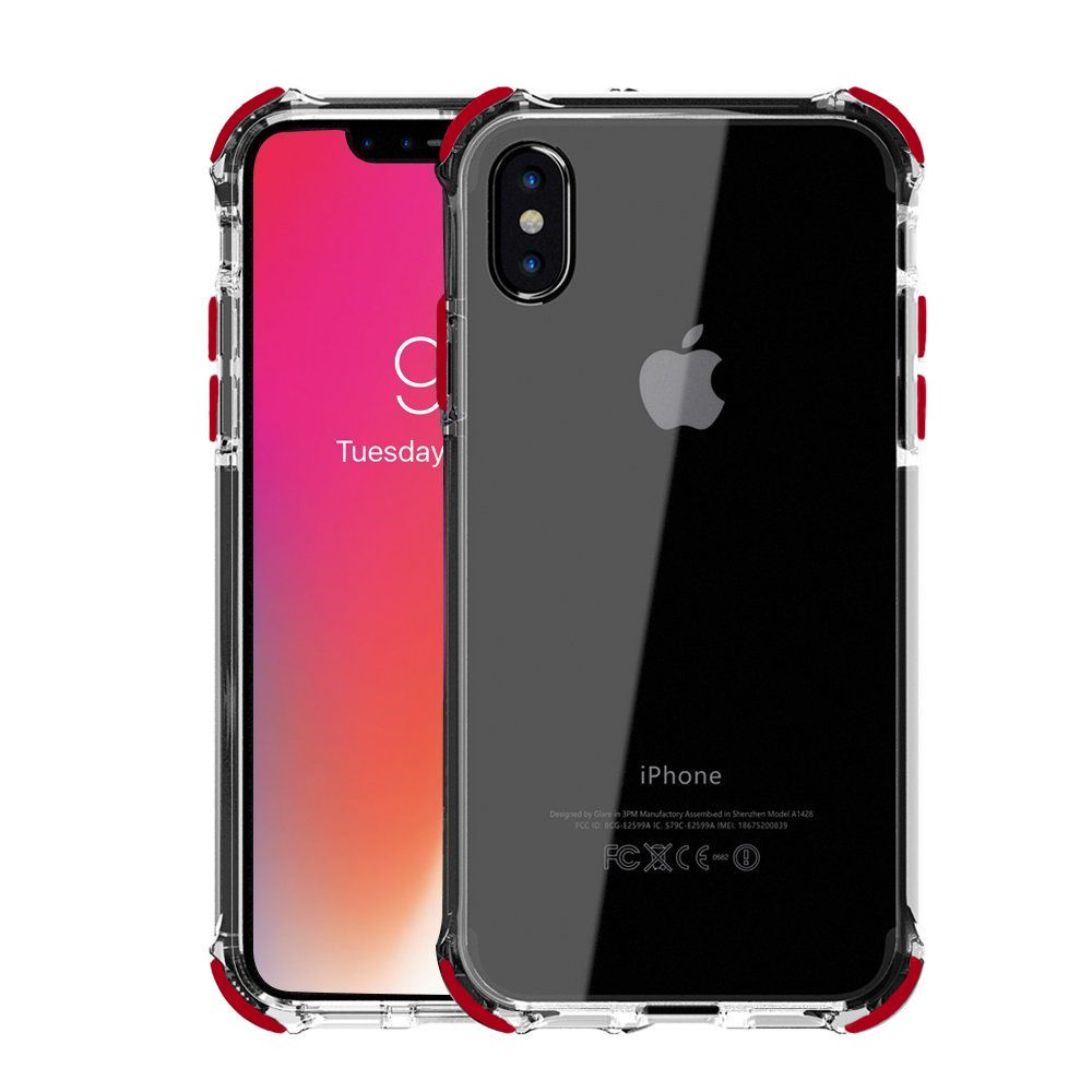 FitCase iPhone Xs Max Anti Shock Darbe Koruyucu Silikon Arka Kapak Kırmızı