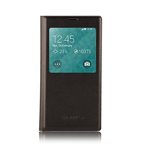 FitCase Samsung Galaxy S5 (G900) S View Dikişli Deri Pencereli Kılıf Siyah