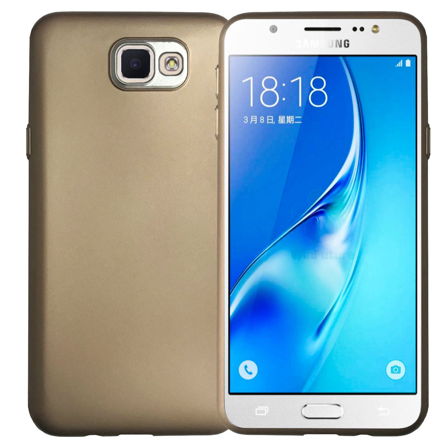 FitCase Samsung J5 Prime (G570) Metal Kamera Korumalı Silikon Arka Kapak Gold