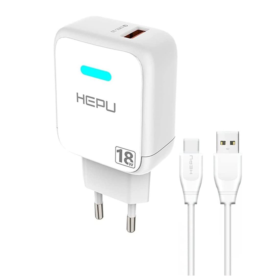 HEPU HP618T QC3.0 18W Seyahat Şarj Aleti USB-Type-C Kablo Set