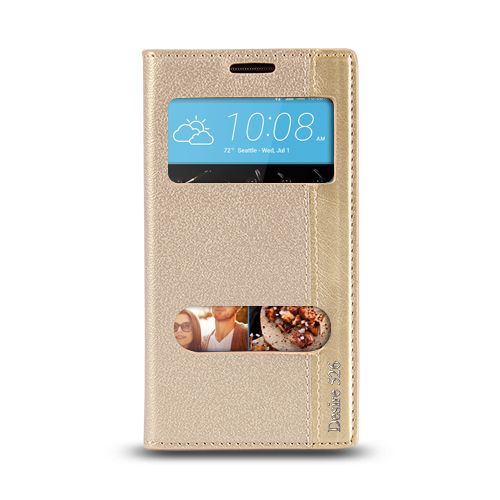 HTC Desire 526 Gizli Mıknatıslı Pencereli Magnum Kılıf Gold