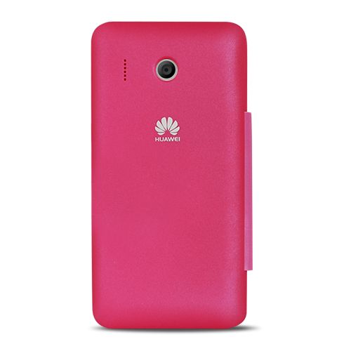 Huawei Y320 Çift Pencereli Flip Cover Pembe