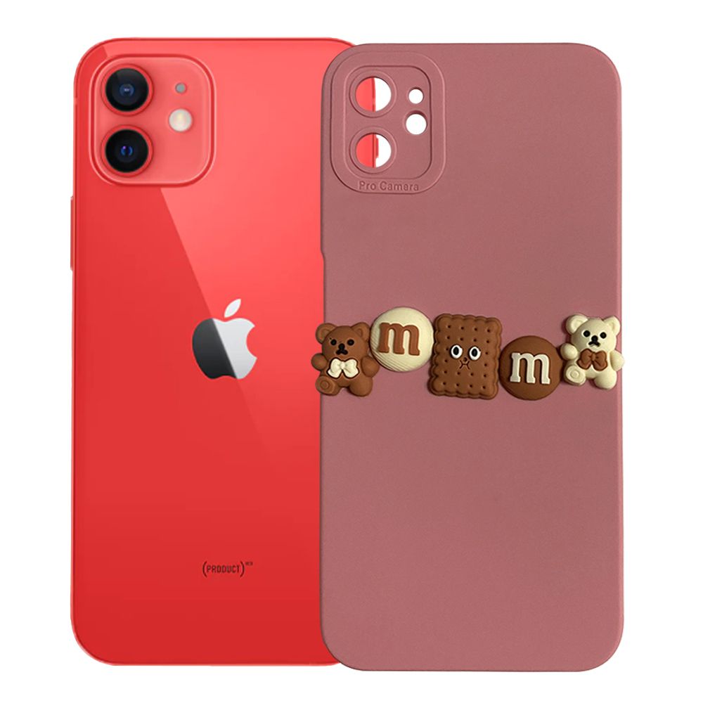 iPhone 12 Kılıf 3D M Bear Kamera Korumalı Silikon Kapak