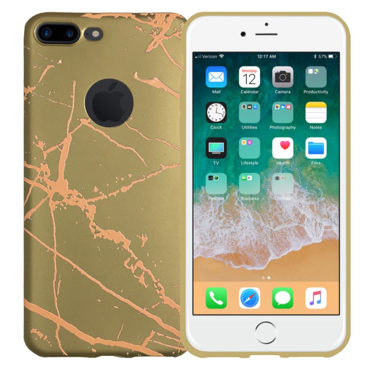 iPhone 7-8 Plus Fırça Desen Silikon Arka Kapak Gold