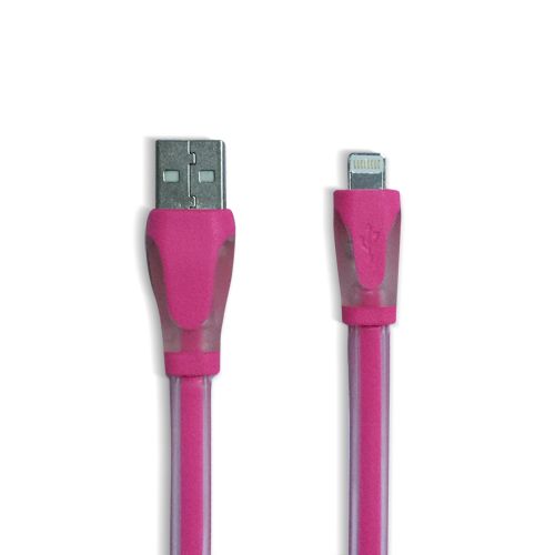 iPhone Lightning Led Işıklı Şeffaf USB Kablo Pembe