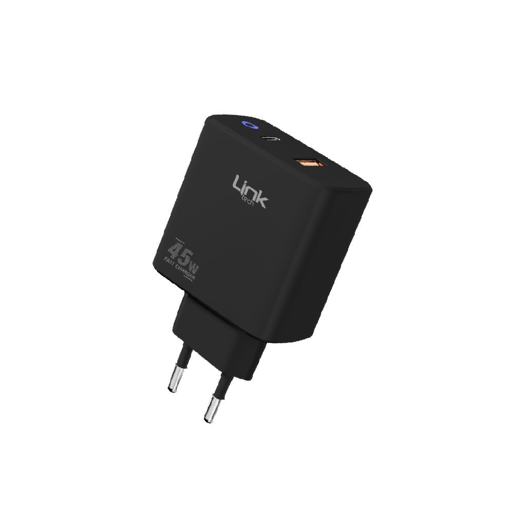 LinkTech C215 45W USB 3.0 + Type-C PD Şarj Adaptörü (Başlık) Siyah