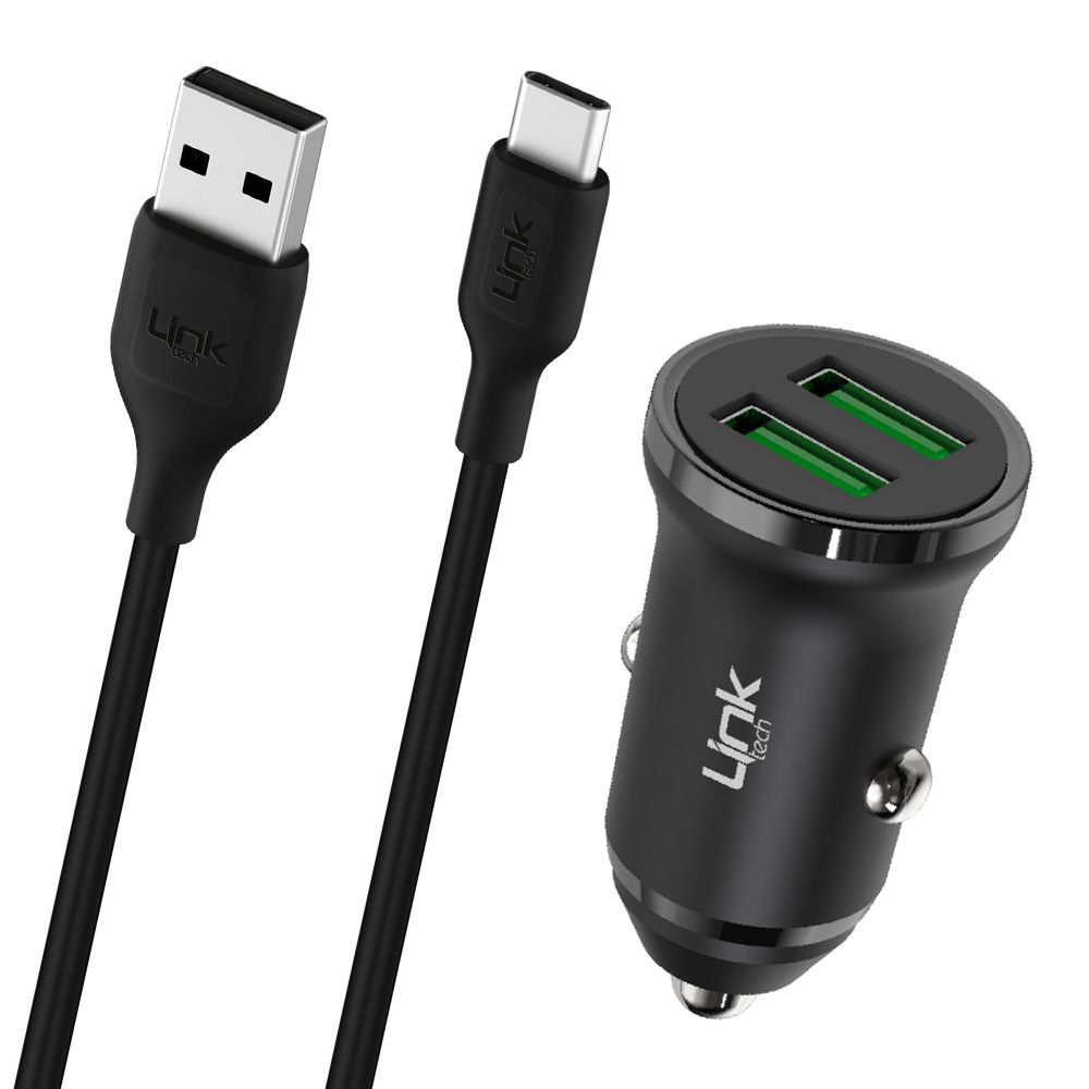 LinkTech C483e 12W 2x USB + Type-C USB Kablo Araç İçi Şarj Aleti Set Siyah