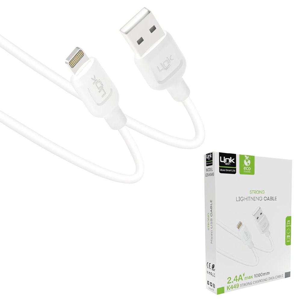 Linktech K449 Strong Lightning - USB Data/Şarj Kablosu 1mt 2.4A Beyaz