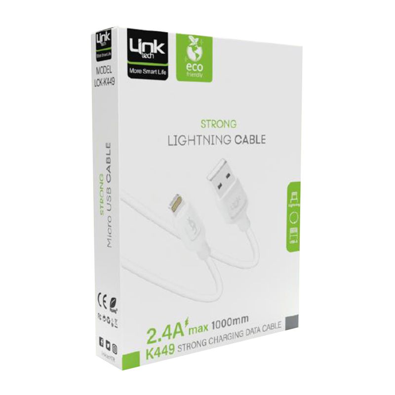 Linktech K449 USB-A  to Lightning Şarj Kablosu 1mt 2.4A Beyaz