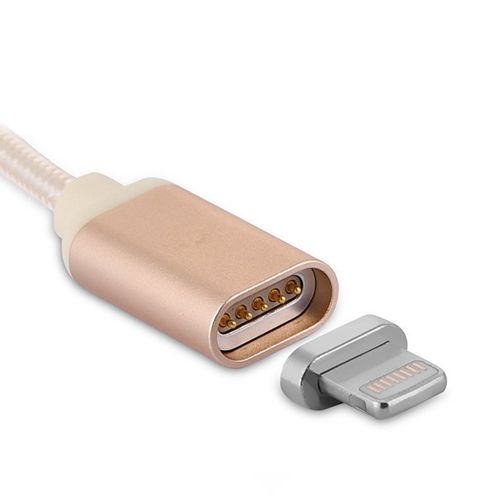 Manyetik Mıknatıslı iPhone Lightning Şarj Kablosu Gold Hasır-Örgü Ekstra Dayanıklı