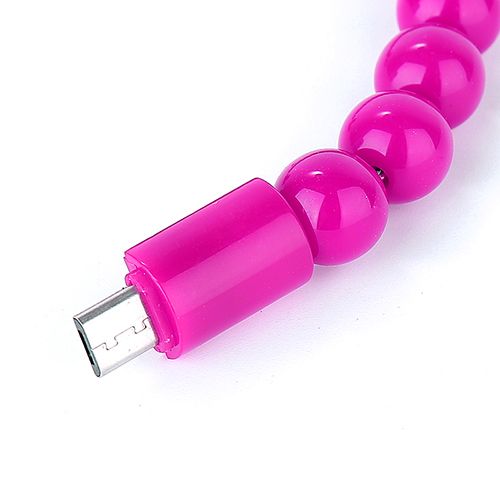 Micro USB Boncuk Bileklik USB Data Kablosu Pembe