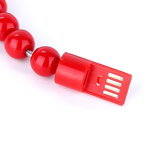 Micro USB Boncuk Bileklik USB Data Kablosu Kırmızı