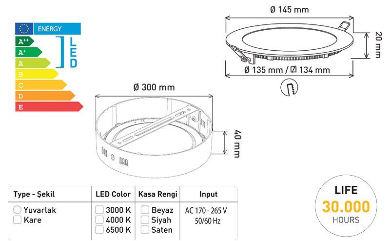 Powermaster 16109 Slim LED Panel Spot 6W 3000K Günışığı Sıva Altı