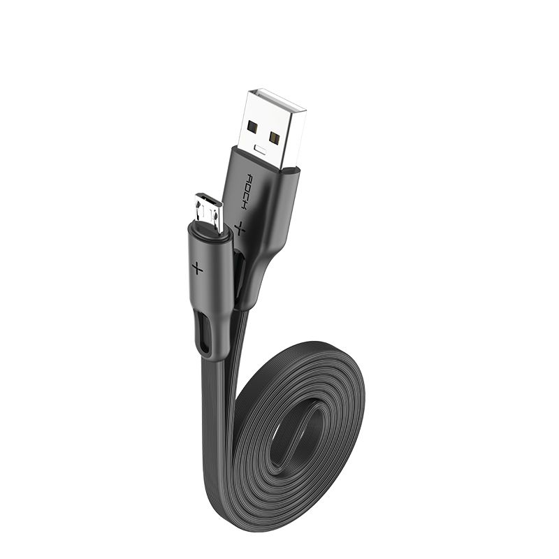 Rock S1 Micro USB Şarj ve Data Kablosu Flat Yassı 1mt 2A Siyah