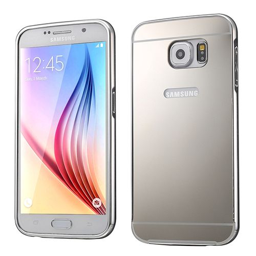 Samsung Galaxy S6 G920 0,7 mm Metal Bumper Arka Koruma Kapaklı Gri