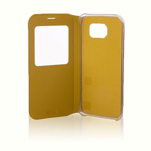 Samsung Galaxy S6 Yan Kapaklı TPU Flip Wallet Kılıf Gold