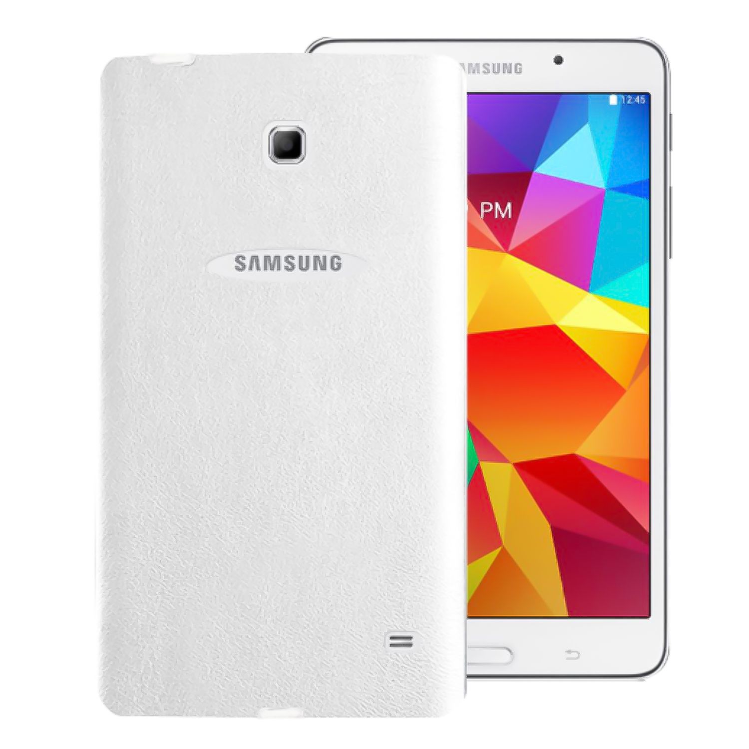 Samsung Galaxy Tab 4 T230 7' Kılıf Deri Dokulu Silikon Arka Kapak Beyaz