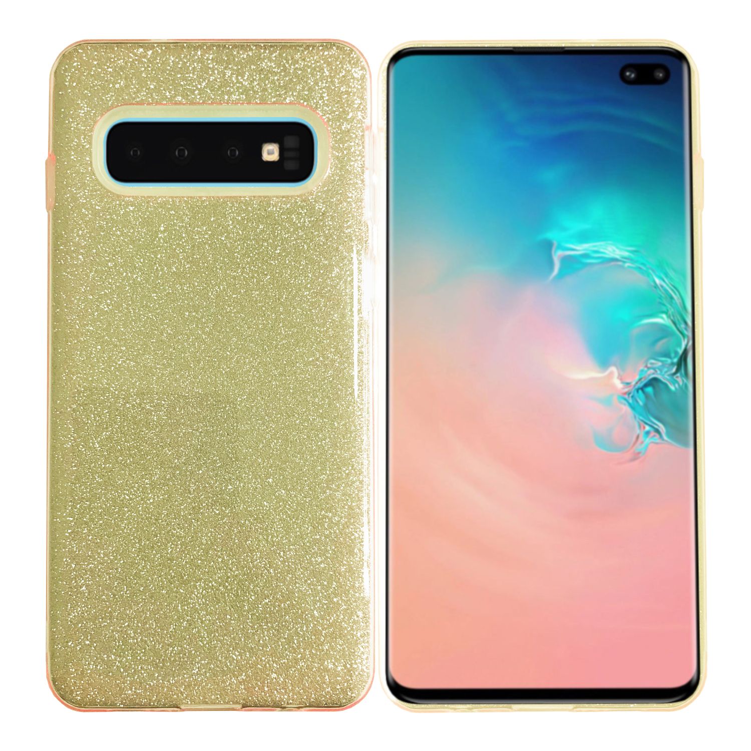 Samsung S10 (G973) 3in1 Simli Silikon Arka Kapak Gold