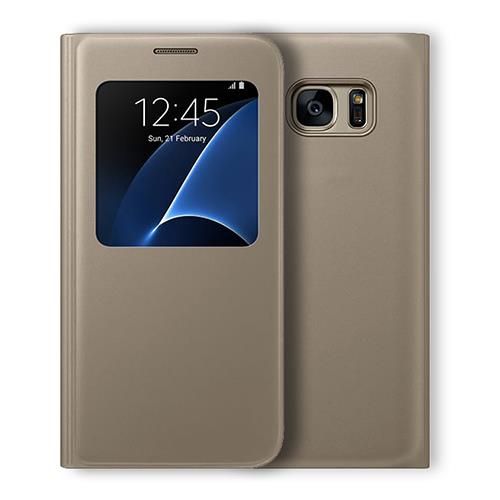 Samsung S7 Yan Kapaklı Flip Wallet Kılıf Gold