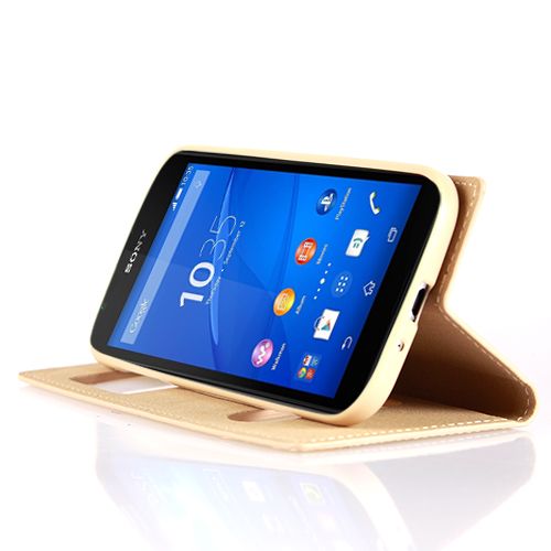 Sony Xperia E4G Gizli Mıknatıslı Pencereli Magnum Kılıf Gold