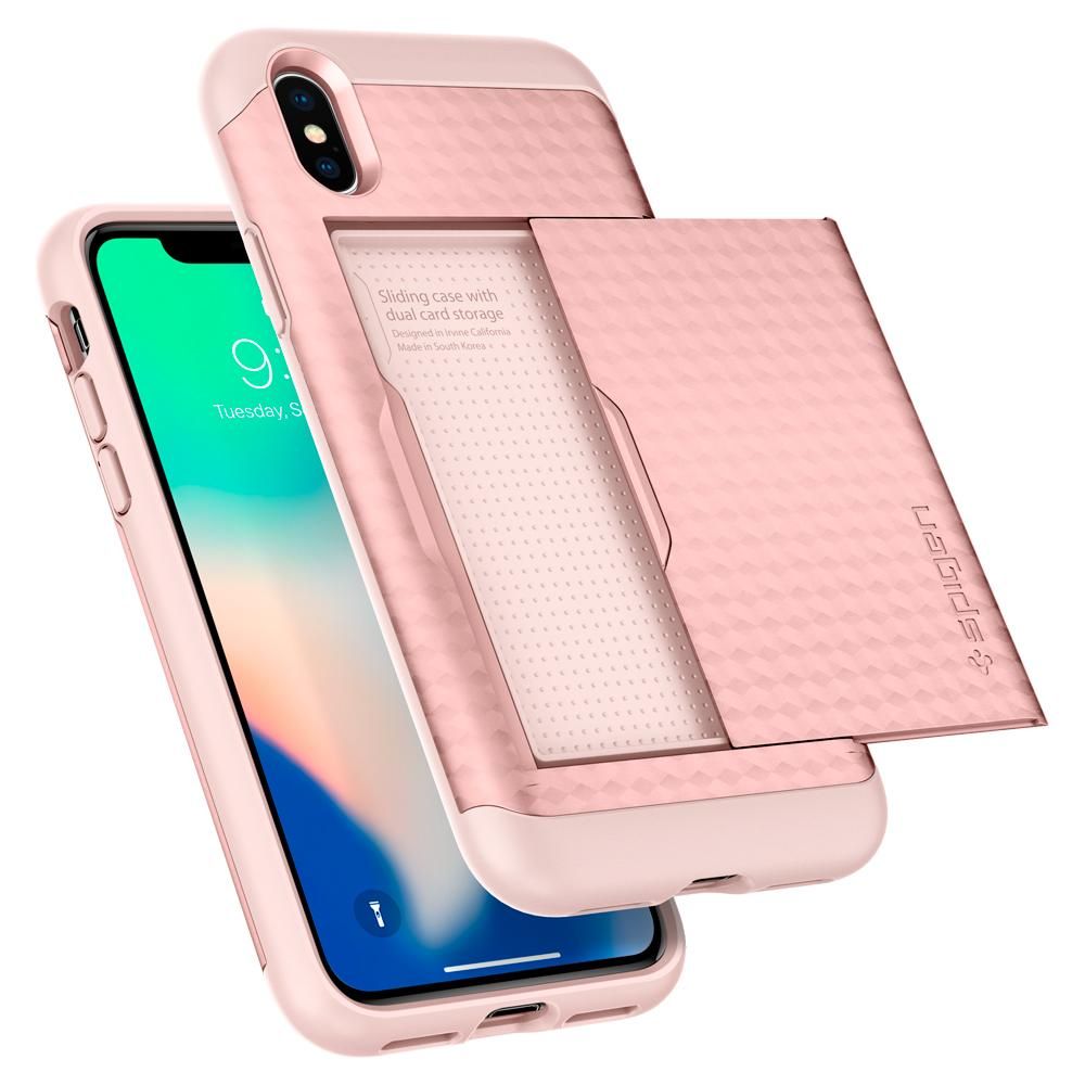 Spigen iPhone X/XS Kılıf Crystal Wallet Arka Kapak Rose Gold