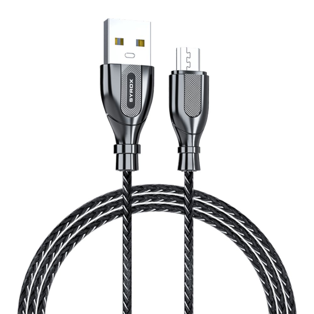 Syrox C121M Ultron Metal Örgü Micro USB Data/Şarj Kablosu 2.0A 1mt Siyah