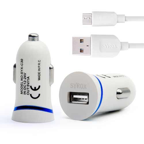 Syrox C28 Araç Şarj Aleti Micro USB Kablo Set 1.0A Beyaz