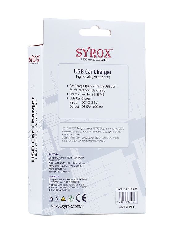 Syrox C28 Araç Şarj Aleti Micro USB Kablo Set 1.0A Beyaz