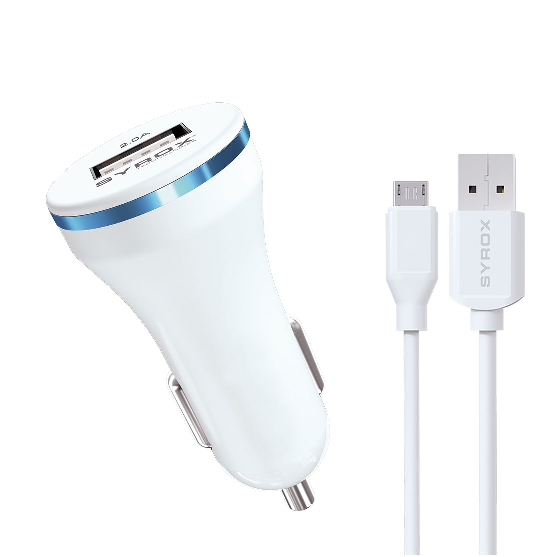 Syrox C44 Araç Şarj Aleti Micro USB Kablo Set 2.0A Beyaz