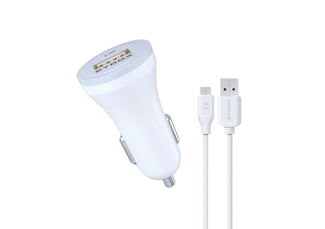 Syrox C44 Araç Şarj Aleti Micro USB Kablo Set 2.0A Beyaz