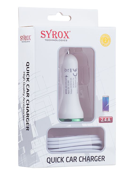 Syrox C47 Araç Şarj Aleti Micro USB Kablo Set 2.4A Beyaz