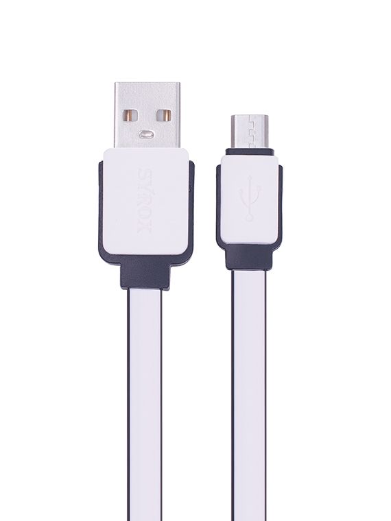 Syrox C63 Micro USB Şarj ve USB Data Kablosu Yassı 2.0A 1.2mt Beyaz