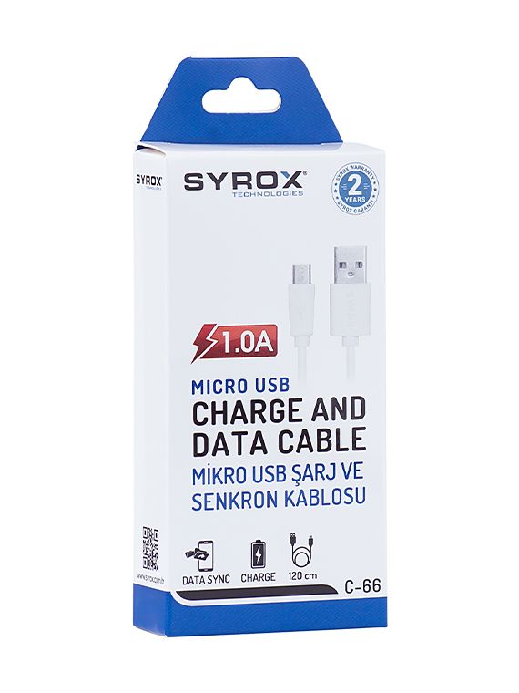 Syrox C66 Micro USB Şarj ve Data Kablo 1.0A 1.2mt Beyaz