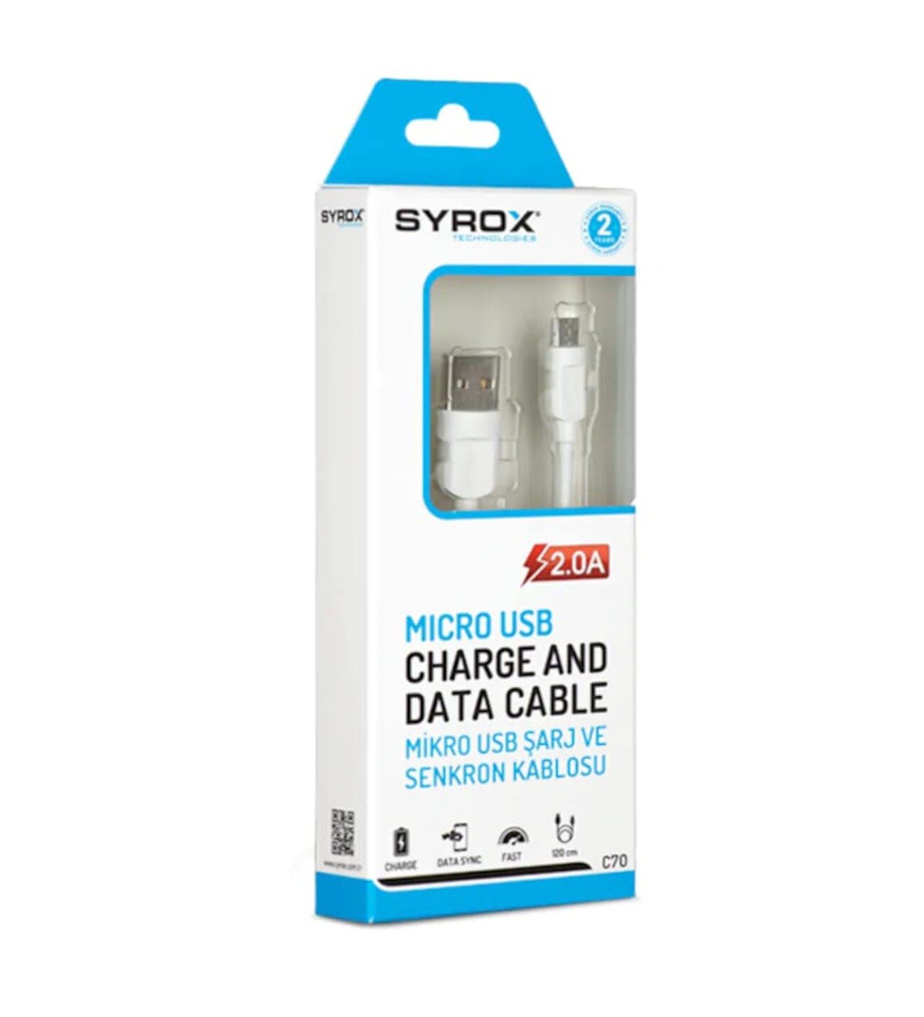 Syrox C70 Micro USB Şarj ve Data Kablosu 2.0A 1.1mt Beyaz