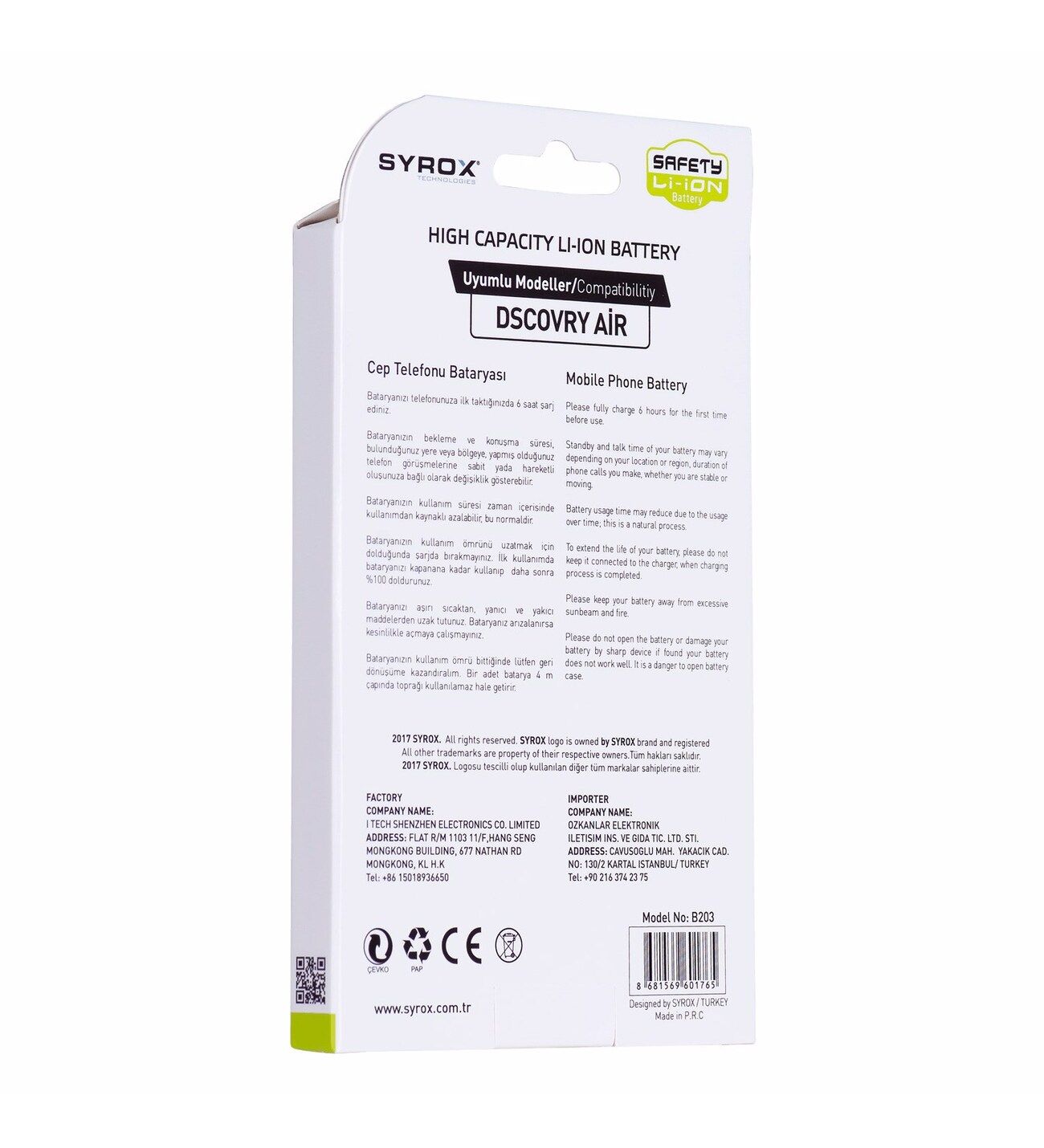 Syrox General Mobile Discovery Air Batarya 2050 mAh B203