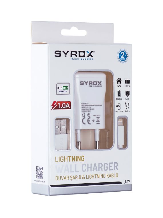 Syrox J17 iPhone Lightning Kablolu Şarj Aleti Set 1.0A Beyaz