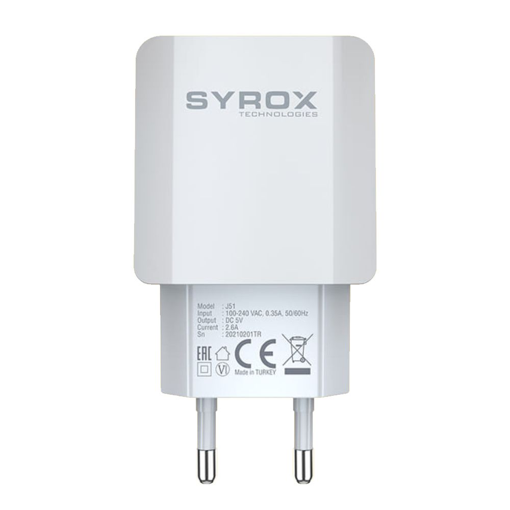 Syrox J51 Hızlı USB Şarj Adaptörü (Başlık) 2.6A - Beyaz