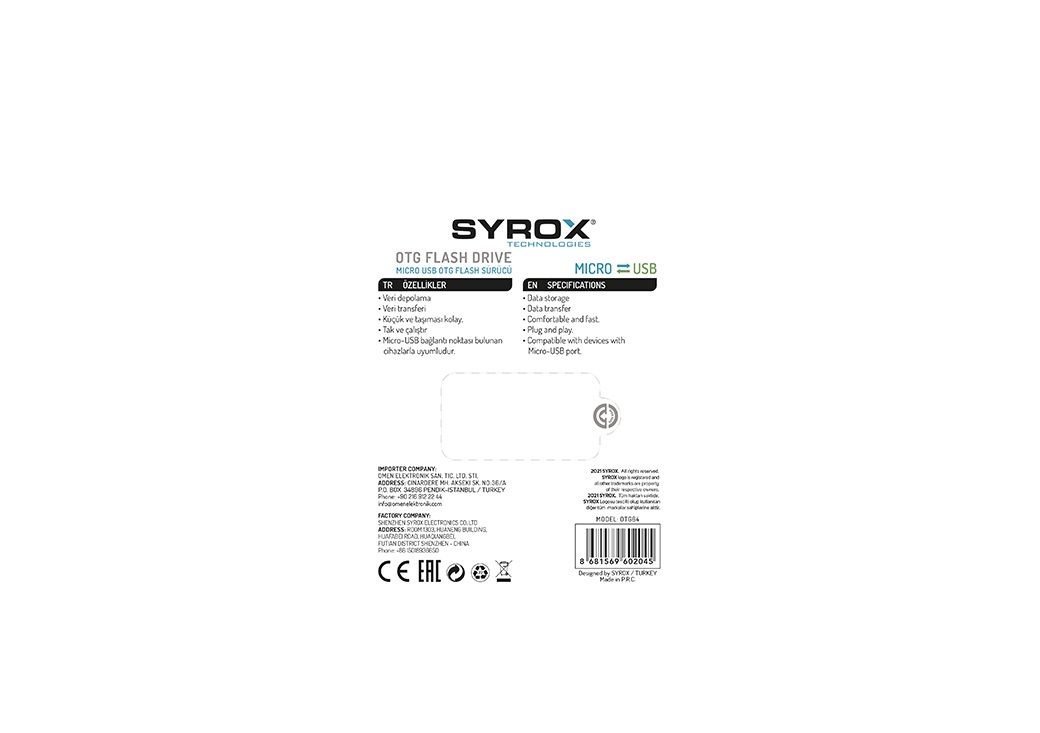 Syrox OTG64 Micro USB + USB Flash Bellek OTG 64GB