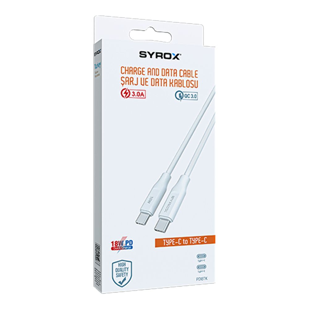 Syrox PD18TK 18W PD Type-C to Type-C Şarj Kablosu 3A 1mt