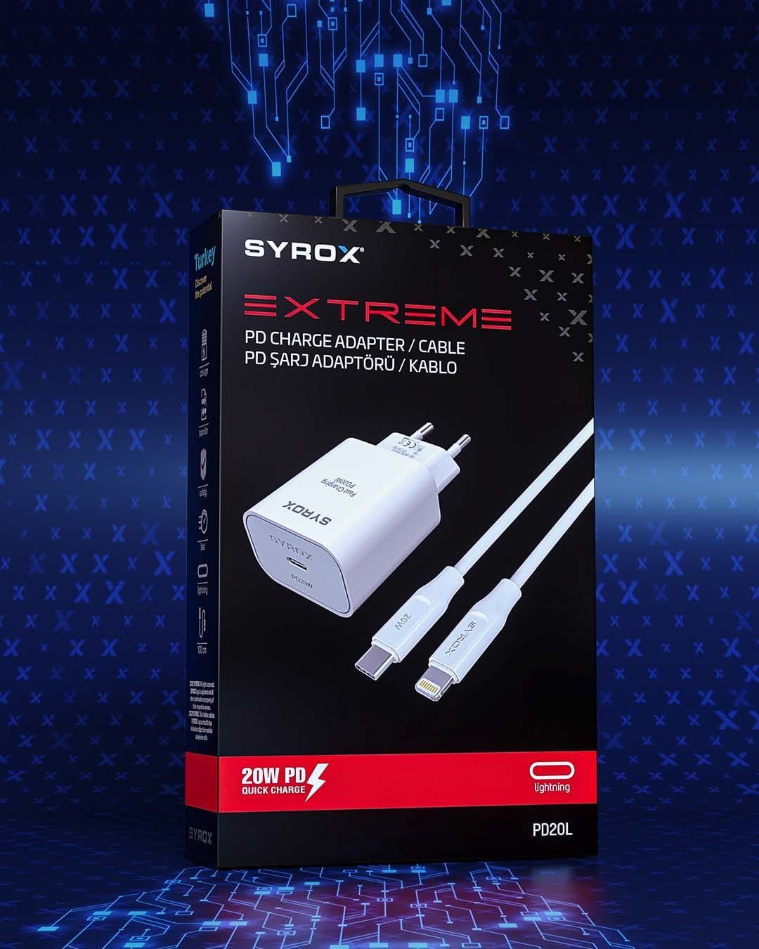 Syrox PD20L PD20W 3A Type-C to Lightning Kablolu Şarj Aleti Set