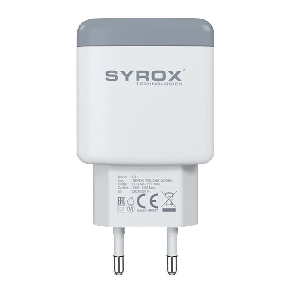 Syrox Q31 Hızlı Şarj Adaptörü (Başlık) 3.0A 18W Beyaz