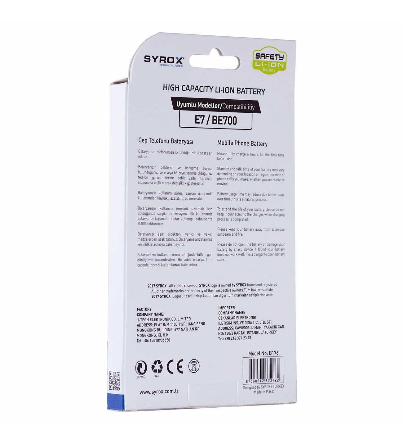 Syrox Samsung Galaxy E7 (E700) Batarya 2950 mAh B176