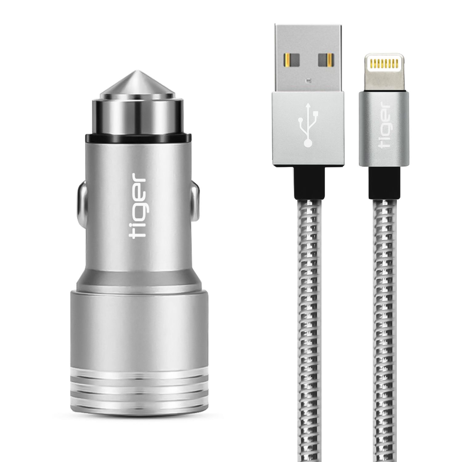 Tiger Metal Oto-Araç Şarj Aleti + Lightning Hızlı Kablo 2.4A Çift USB NT-014-L