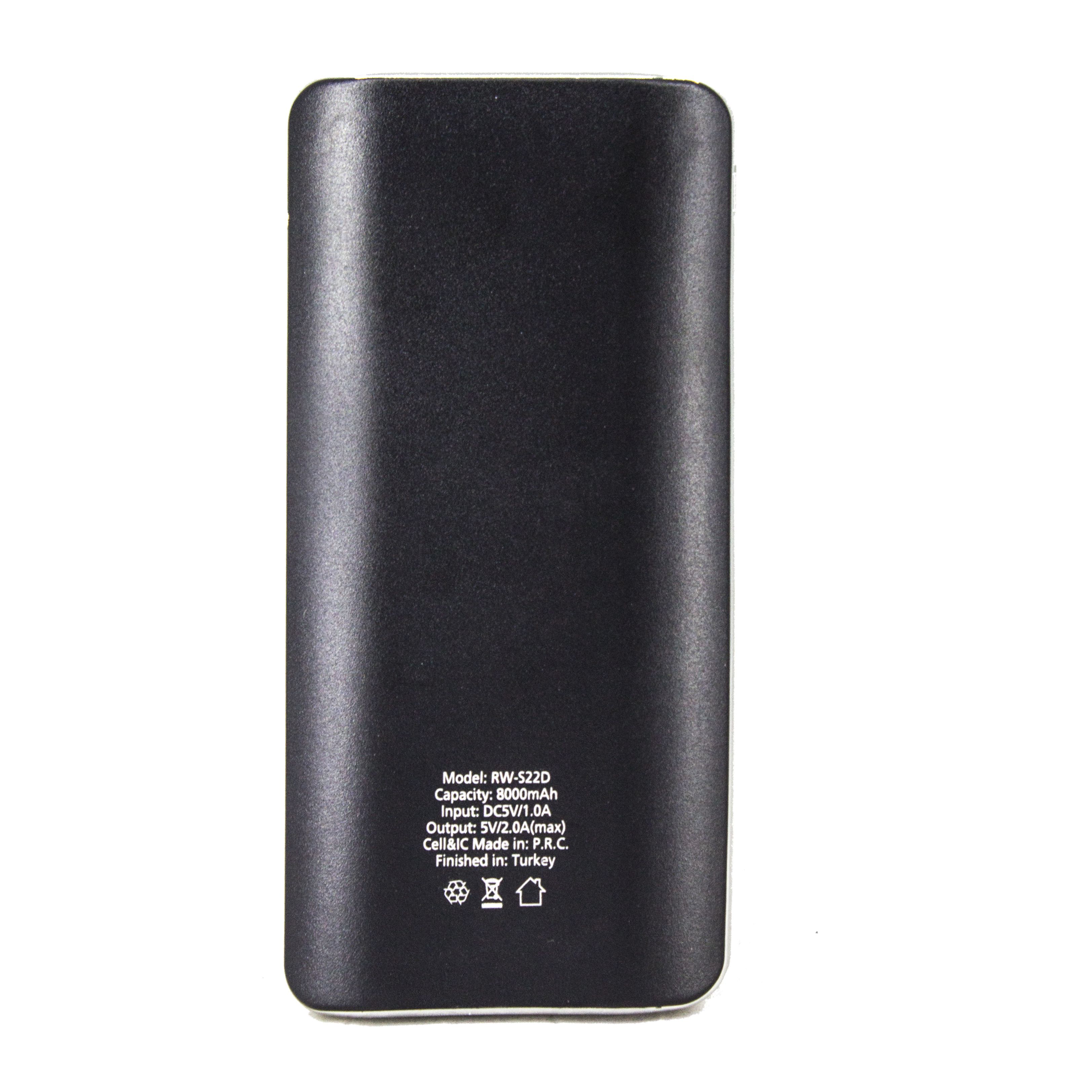 Tiger Powerbank Yedek Batarya Ekranlı Metal Kasa 8000 mAh S22 Siyah